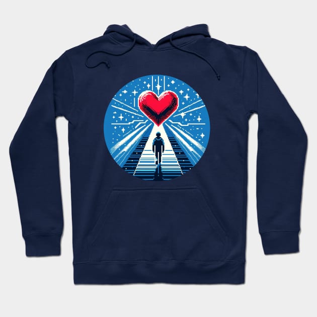 8-Bit Heart Adventure - Retro Pixel Love Quest Design Hoodie by Pixel Punkster